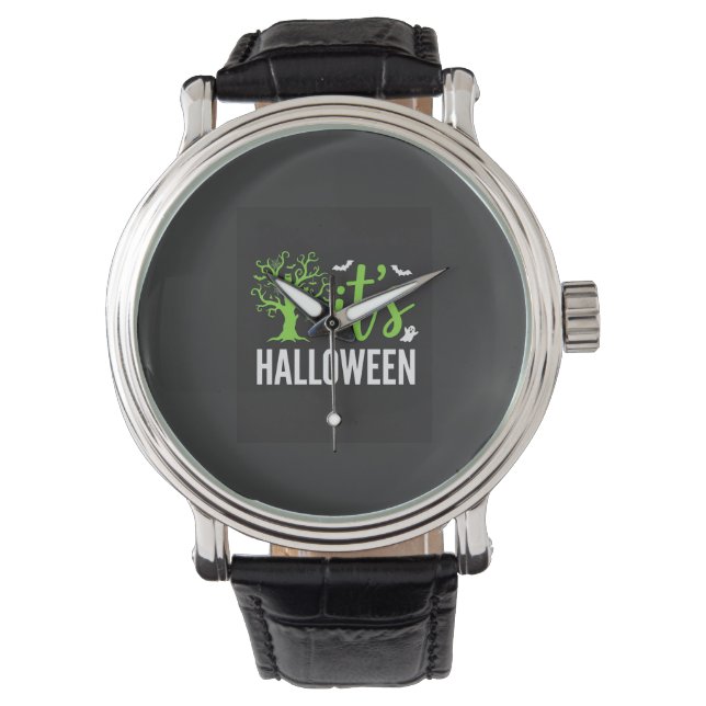 Halloween Gruseliger Baum Fledermäuse Vektor Desig Armbanduhr (Vorderseite)