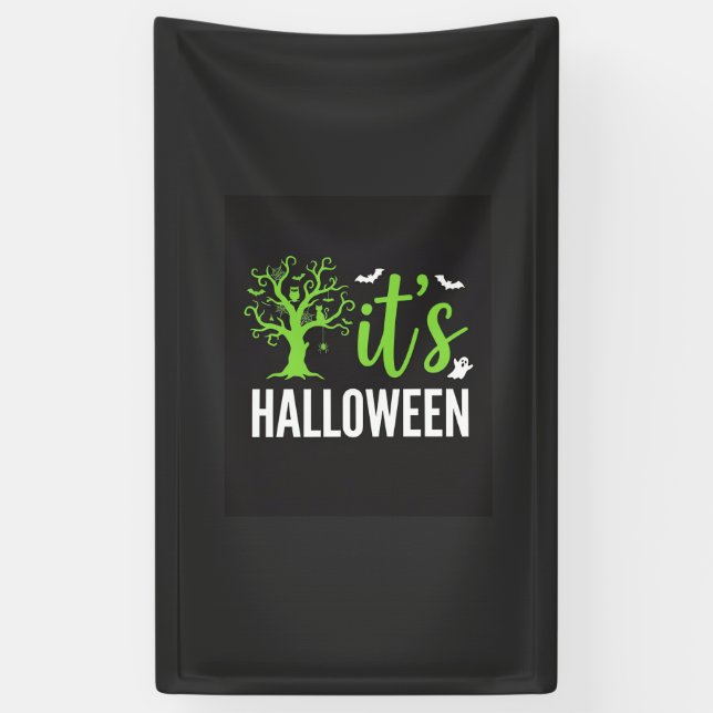 Halloween Gruseliger Baum Fledermäuse Vektor Desig Banner (Vertikal)