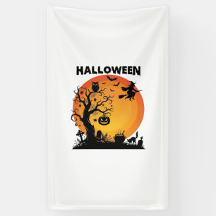Halloween Gruseliger Baum Fliegende Hexe Orange Mo Banner