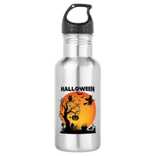 Halloween Gruseliger Baum Fliegende Hexe Orange Mo Edelstahlflasche