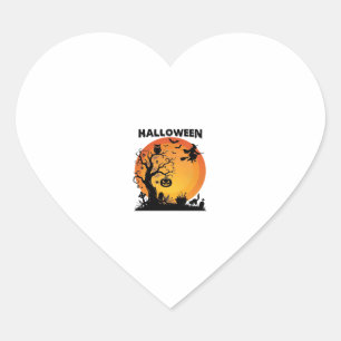 Halloween Gruseliger Baum Fliegende Hexe Orange Mo Herz-Aufkleber