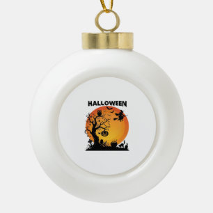 Halloween Gruseliger Baum Fliegende Hexe Orange Mo Keramik Kugel-Ornament