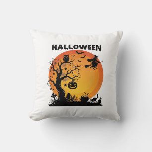 Halloween Gruseliger Baum Fliegende Hexe Orange Mo Kissen
