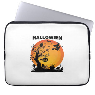 Halloween Gruseliger Baum Fliegende Hexe Orange Mo Laptopschutzhülle