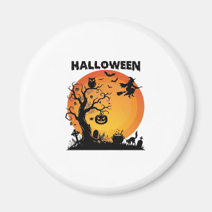 Halloween Gruseliger Baum Fliegende Hexe Orange Mo Magnet