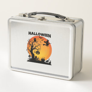 Halloween Gruseliger Baum Fliegende Hexe Orange Mo Metall Brotdose