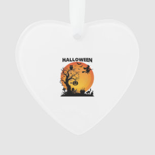 Halloween Gruseliger Baum Fliegende Hexe Orange Mo Ornament