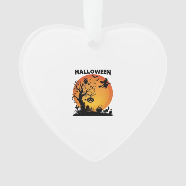 Halloween Gruseliger Baum Fliegende Hexe Orange Mo Ornament (Vorderseite)