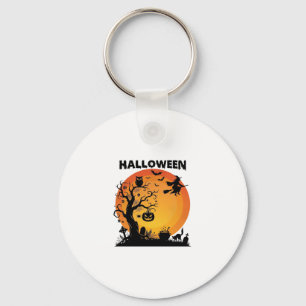 Halloween Gruseliger Baum Fliegende Hexe Orange Mo Schlüsselanhänger