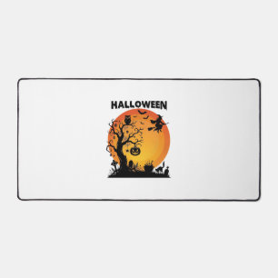 Halloween Gruseliger Baum Fliegende Hexe Orange Mo Schreibtischunterlage