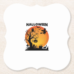 Halloween Gruseliger Baum Fliegende Hexe Orange Mo Untersetzer