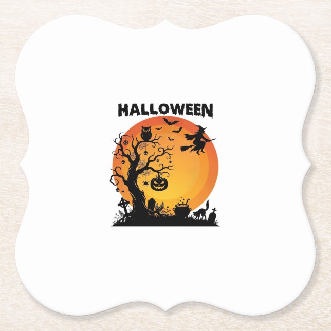 Halloween Gruseliger Baum Fliegende Hexe Orange Mo Untersetzer (Vorderseite)