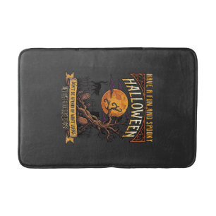 Halloween Gruseliger Baum Vollmond Schwarze Katze Badematte