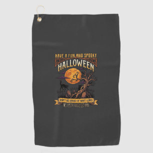 Halloween Gruseliger Baum Vollmond Schwarze Katze Golfhandtuch