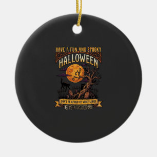 Halloween Gruseliger Baum Vollmond Schwarze Katze Keramik Ornament