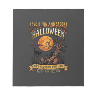 Halloween Gruseliger Baum Vollmond Schwarze Katze  Notizblock