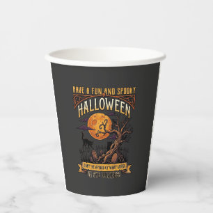 Halloween Gruseliger Baum Vollmond Schwarze Katze Pappbecher