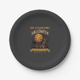Halloween Gruseliger Baum Vollmond Schwarze Katze Pappteller