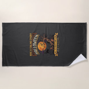 Halloween Gruseliger Baum Vollmond Schwarze Katze Strandtuch