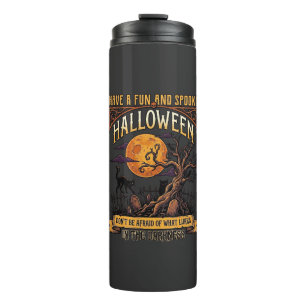 Halloween Gruseliger Baum Vollmond Schwarze Katze Thermosbecher