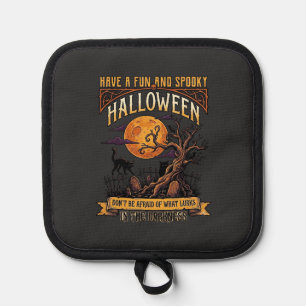 Halloween Gruseliger Baum Vollmond Schwarze Katze Topflappen