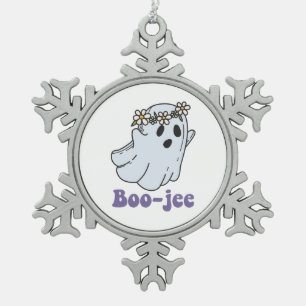 Halloween Gruseliger Geist Boo Jee Boo  Schneeflocken Zinn-Ornament