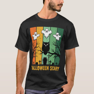 Halloween Gruseliger Geist Eule Friedhof Retro T-Shirt