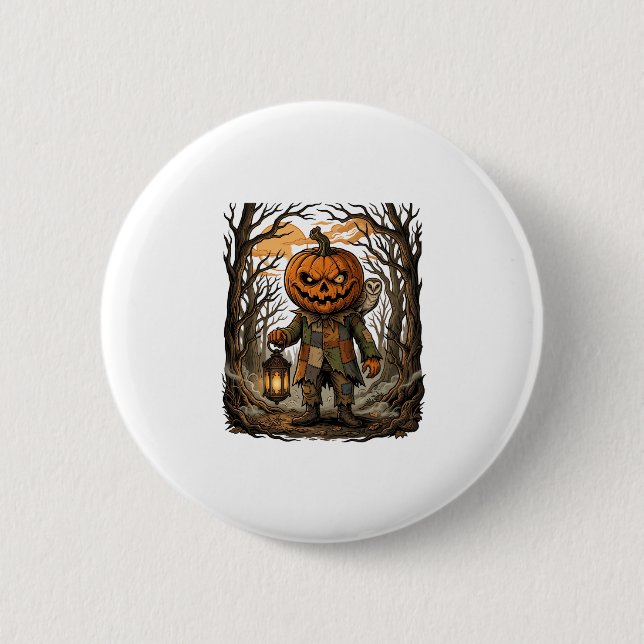Halloween Gruseliger Kürbis Vogelscheuche Laterne  Button (Vorderseite)