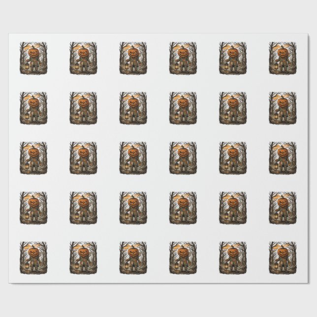 Halloween Gruseliger Kürbis Vogelscheuche Laterne  Geschenkpapier (Flach)