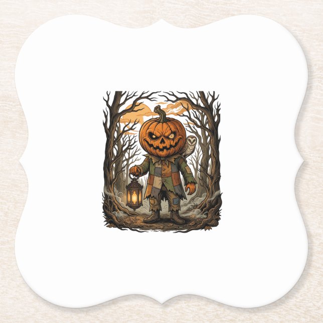 Halloween Gruseliger Kürbis Vogelscheuche Laterne  Untersetzer (Vorderseite)