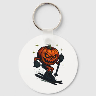 Halloween Gruseliger Kürbis zeigt Skifahren Können Schlüsselanhänger