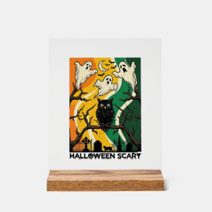 Halloween Gruseliger Schwarzer Eulen-Geister-Fried Acrylschild