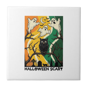 Halloween Gruseliger Schwarzer Eulen-Geister-Fried Fliese