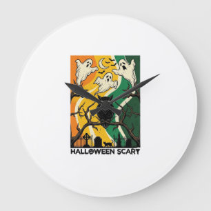 Halloween Gruseliger Schwarzer Eulen-Geister-Fried Große Wanduhr
