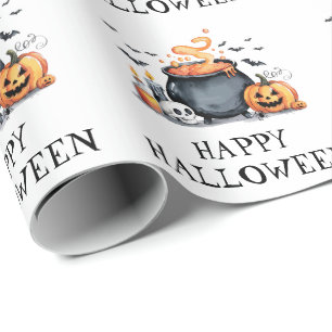 Halloween Gruseliger Totenkopf Kürbis Fledermäuse Geschenkpapier