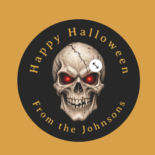 Halloween Gruseliger Totenkopf mit individuellem T Runder Aufkleber