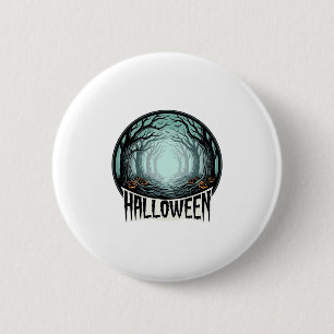 Halloween Gruseliger Wald Vintage Gravur Design_1 Button