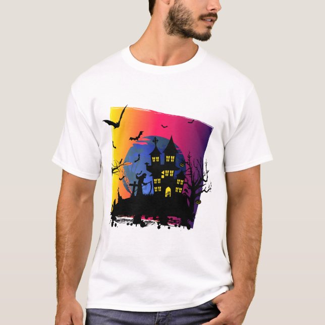 Halloween gruseliges Design mit Hexenhaus Spuk T-Shirt (Vorderseite)