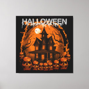 HALLOWEEN GRUSELIGES GEISTERHAUS TOTENKÖPFE LEINWANDDRUCK
