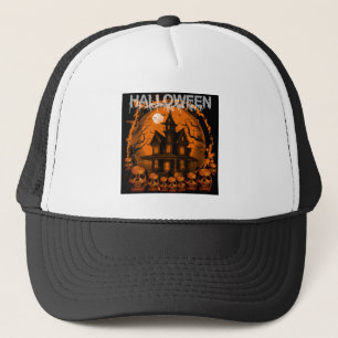 HALLOWEEN GRUSELIGES GEISTERHAUS TOTENKÖPFE TRUCKERKAPPE