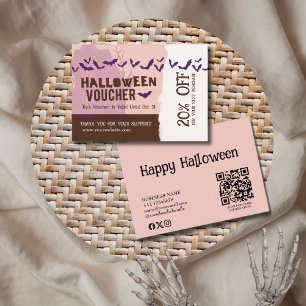 Halloween Gruseliges Lila Weißes Spukhaus Rabattkarte