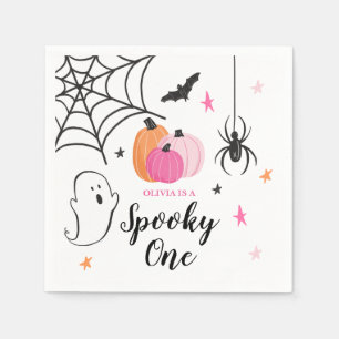 Halloween Gruseliges ONE 1. Geburtstag rosa Kürbis Serviette