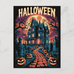 Halloween Gruseliges Spukhaus Kürbisse          Postkarte