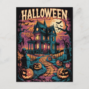 Halloween Gruseliges Spukhaus Kürbisse          Postkarte