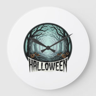 Halloween Gruselwald Vintage Gravur Design_1 Große Wanduhr