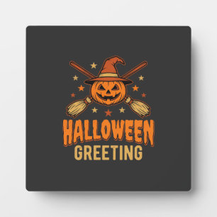 Halloween-Gruß Hexe Kürbis Vintage-Design Fotoplatte
