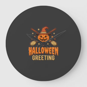 Halloween-Gruß Hexe Kürbis Vintage-Design Große Wanduhr