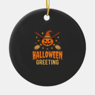 Halloween-Gruß Hexe Kürbis Vintage-Design Keramik Ornament