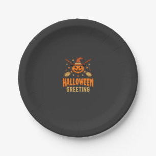 Halloween-Gruß Hexe Kürbis Vintage-Design Pappteller
