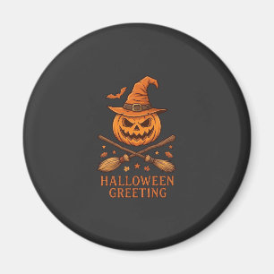 Halloween-Gruß-Kürbis-Hexenhut-gekreuzte Besen Magnet